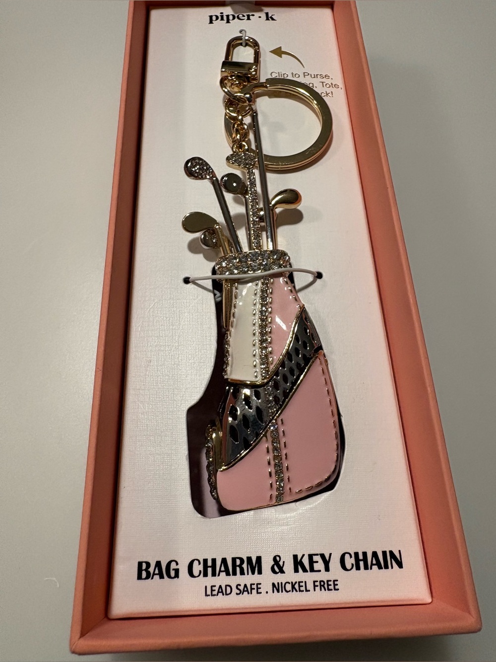 Piper K Pink Golf Bag Bag Charm & Key Chain